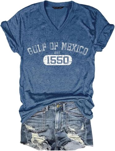 Gulf of Mexico T Shirt Graphic Mexico Shirts for Women Retro Beach Tops in Kuwait