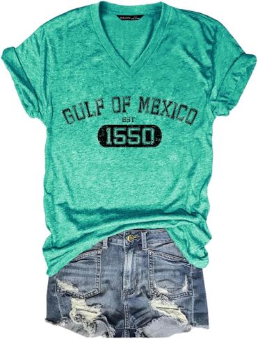 Gulf of Mexico T Shirt Graphic Mexico Shirts for Women Retro Beach Tops in Kuwait