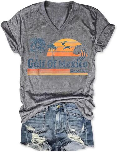 Gulf of Mexico T Shirt Graphic Mexico Shirts for Women Retro Beach Tops in Kuwait
