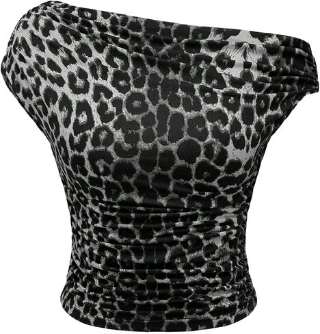 Floerns Women's Y2K Leopard Asymmetrical Neck T Shirt Sleeveless Cheetah Ruched Tee Shirts in Saudi Arabia