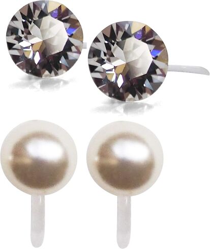 Star Clear Swarovski Crystal Invisible Clip On Stud Earrings Blue Light Orange Purple Silver Square Rhinestone Screw Back Gold Dangle Clip Earrings Miyabi Grace in Kuwait