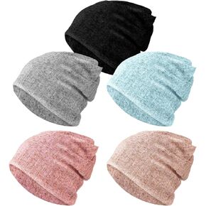 5 Pieces Women's Slouchy Beanie Chemo Hat, Soft Stretch Cancer Head Wraps Sleep Head Scarf for Cancer Patients and Women Girls Multicolored