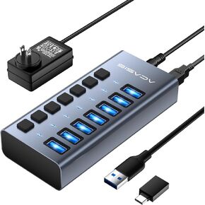 ACASIS Powered USB Hub,10 Ports USB 3.0 Data Hub, Individual On/Off Switches, 12V4A 48W Power Adapter, USB Hub 3.0 Splitter Extension for MacBook, Mac Pro/Mini, iMac, Surface Pro Laptop/PC