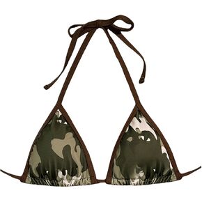 WDIRARA Women's Camo Print Halter Triangle Bikini Tops Sexy String Swim Top