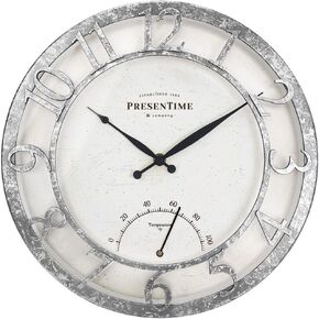 Presentime & Co 13" Farmhouse Outdoor Wall Clock w/Outdoor Thermometer, Cottage Style, Raised 3D Arabic Numerals, Oil Rubbed Bronze Finish (Wall Clock for Patio, Cottage, Poolside, Garden Spaces) in Saudi Arabia