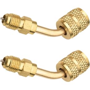 2PCS R410A محولات الزاوية ، محول نظام تقسيم مصغرة ، 5/16 "أنثى إلى 1/4" توصيلات زهرية سريعة ، شحن محول منفذ الفراغ لمكيفات الهواء ، HVAC ، خدمة التبريد