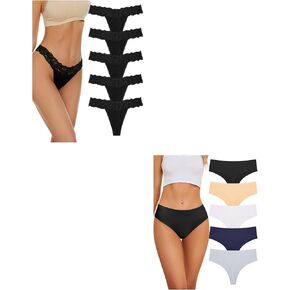 نساء Voenxe Women Seamless Lace Lace 5 Pack و 5 Packs High Pherced Cut Thong