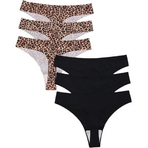 MakeMeChic Women's 6 Pack Thongs Set Leopard Print Seamless Low Rise Panties Underwear