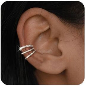 BERISO Ear Cuff Earrings For Women Non Piercing 14K Gold/Silver Plated Cubic Zirconia Sparkling Round Huggie Hoops Ear Cuffs Clip On Cartilage Jewelry Gifts