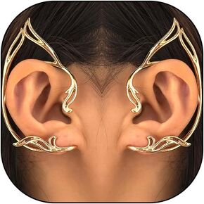 2Pcs Gothic Chunky Gold Elf Ear Cuffs, Fairy Cartilage Piercing Clip On Wrap Earrings, Trendy Vintage Climber Cosplay Jewelry Gifts for Women
