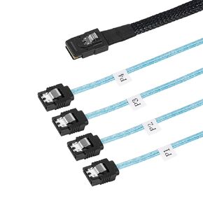 Heretom Mini SAS to SATA Cable 36 Pin SFF-8087 Host/Controller to 4 SATA 7 Pin Target/Backplane, 0.5M /1.6 FT, 2 PACK