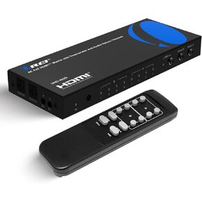 OREI 4K HDMI Matrix Switch 4 X 2, Switcher 18G UltraHD with Arc Supports Upto 4K @ 60Hz & 1080P IR Remote Control - Full Matrix Selection