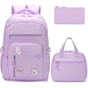 Kawaii Girls Backpack with Lunch Box Set, Cute Aesthetic Backpack Teens Bookbag for Middle High School (Beige) in Kuwait