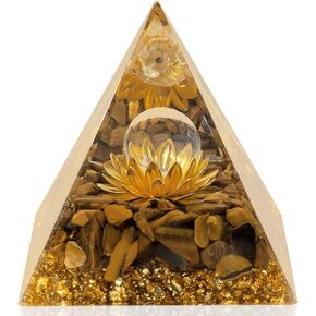 Orgone Pyramid Flower of Life,Orgonite Money Healing Crystals Pyramid,Crystals and Healing Stones for Positive Energy and Wealth,Tiger's Eye Stones Luck White Crystal,Spiritual Gifts for Women