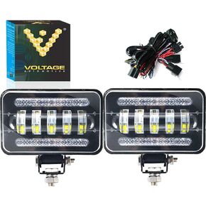 LED 4x6 Inch Dual High Low Beam Driving Fog Light 6000K For Off-Road Truck Semi Trailer Tractor (2 Pack)