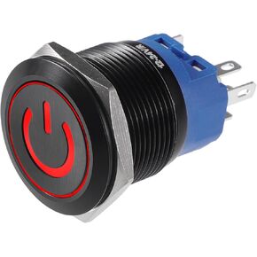 X AUTOHAUX 22mm Car Interior Pressure Switch Momentary Push Button Switch with Power Symbol LED 1NO 1NC 12-24V Aluminum Alloy for Boat Truck RV Red
