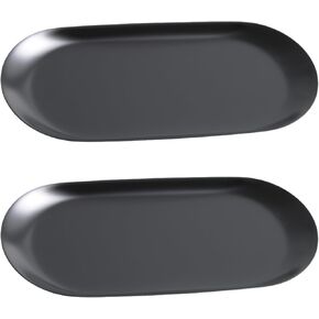 2Pcs 7x3.3inch Stainless Steel Decorative Trays, Oval Jewelry Dish Cosmetics Organizer, Black Serving Platter for Bathroom Vanity Dresser Storage