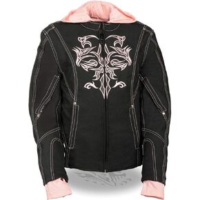 Milwaukee Leather Nexgen SH1966 Ladies Black and Pink 3/4 Jacket with Replive Tribal and Hoodie