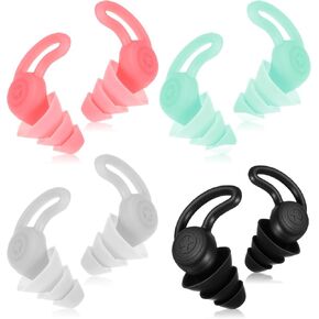 Kid Ear Plugs, 4 Pairs Kids Loop Earplugs, Reusable Kids Noise Cancelling '& Adult Noise Reduction, Sleeping, Concerts, Travel, Swimming (Black, Pink, Green, Gray)