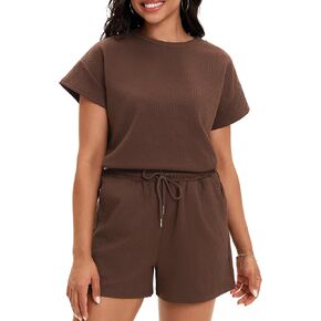 Women's Summer Sets 2 Piece Outfits Short Sleeve Tops Shorts Pants Lounge Sets Casual Pajamas Sweatsuit Set