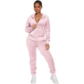 Womens 2 Piece Velour Tracksuit Two Piece Soft Velvet Hooded Outfits for Women, Longsleeve Zip Up Hoodie Workout Pants Jogging Sets Sweatpants Matching Suit Sports Sweatshirt Athletic Set with Pockets