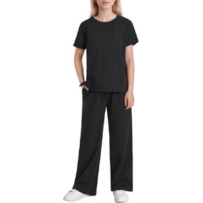 Weintee Women's Petite Sweatsuits Wide Leg Sweatpants Set Short Sleeve Jogging Suits