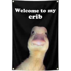 Welcome to My Crib Funny Flags - 2x3 Ft Duck Decor Posters Flag with Brass Grommets for Room Decor, Man Cave, College Dorms and Party Decorations