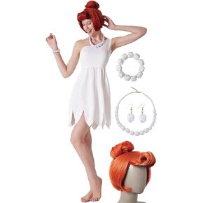 Maxim Party Supplies Women's 5 Piece Cavewoman Costume Dress with Necklace, Earrings, Bracelet and Wig for Halloween