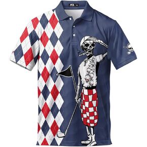 Funny Skull Golf Shirts for Men Skeleton Mens Polo Shirts Casual Short Sleeve Button Up Golf Shirts 3