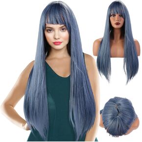 Lime Green Wig with Bangs Long Straight Green Wig for Women Girls Heat Resistant Synthetic Cosplay Party Costume Wig