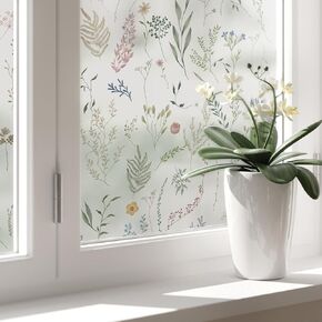 Dimoon 17.3" x 78.7" Window Privacy Film Stained Glass Window Film Floral Film for Home Rainbow Film See Out Not Window Film Decorative Frosted Kitchen Bathroom Static Cling Window Stickers