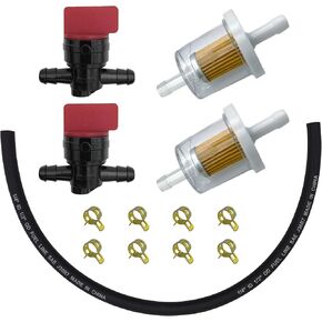 Strongthium 698183 494768 1/4" Inline Fuel Cut Off Valve Straight Gas Valve & Gas Line Hose Filter for Briggs Stratton 691035 w/Clamps