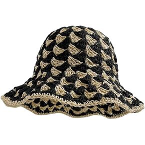 قبعة شمس كوريا كوريا ، قبعة قش على نطاق واسع من الكروشيه الصيفي شاطئ القبعات جوفاء دلو قبعة دلو in Kuwait