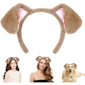 Dog Ears Headband, Realistic Animals Ears Headband, Fluffy Puppy Cosplay Costume Headwear for Halloween Christmas Carnival Festival Theme Party, Pet Birthday Party, Brown