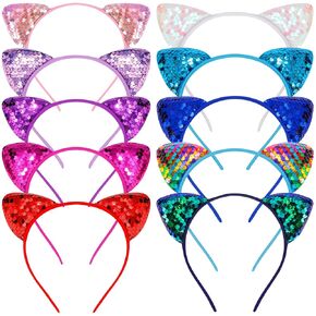 Aprince 10PCS Cat Ears Halloween Headbands for Women and Girls - Cute Adult Costume Accessories, Animal Headbands, Cat Woman Ears, Birthday Decorations