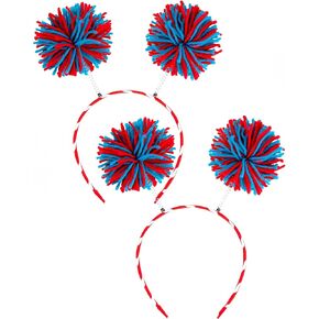2 Pack Blue Pom Pom Headband Read Book Day Costume Headwear Fluffy Yarn Hairband Adult Halloween Accessories