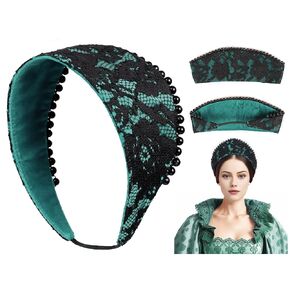 بروكوس آن لؤلؤة رئيس Tudor French Hood Headpiece Elizabethan head Queen Queen Renaissance Hair Accessory (B-Black-F)
