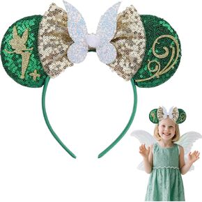 Fairies Mouse Ears Headbands Sequin Bow Mouse Ears for Women Party Decoration Cosplay Costume Dark Green