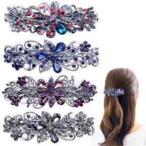 4 PCS Hair Barrettes للنساء السيدات ، أحجار الكريستال الكريستالية Barrette Pearl Spring Hair Clip Accessories Women Fashion Barrette for Daily Wear Mothers Day Present