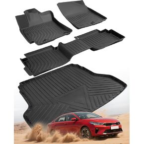 All Weather Floor Mats Cargo Liner for KIA Forte S/LX/EX/GT Line 2019-2024 Accessories Waterproof Nonslip Heavy Duty Durable Custom TPE Carpet Rug Trunk Cover Protector 2024 2023 2022 2021 2020 2019