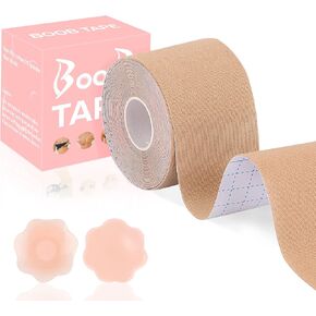Celosia Boob Tape, Boobytape for Breast Lift, Bob Tape for Large Breasts A-G Cup with 2 Pcs Silicone Breast Patch, Sweatproof Breathable Body Tape, Nude