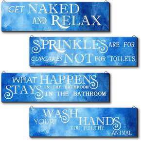 4 Pcs Black and White Bathroom decor Wall Art Sign Family Hanging Wall Sign Funny Bathroom Wooden Hanging Wall Sign Rustic Wood Hanging Decor Wall Decoration for Home Outdoor(Black, White)