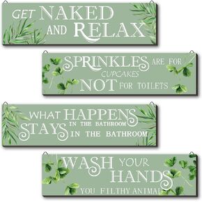 4 قطع ديكور حمام أبيض وأسود، لافتة فنية جدارية معلقة على الحائط، علامة جدارية مضحكة للحمام، علامة جدارية خشبية معلقة، ديكور جداري من الخشب الريفي للمنزل في الهواء الطلق (أسود، أبيض) in Kuwait