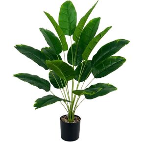 Artificial Bird of Paradise Plant 28“, 18 Trunks, Faux Palm Tree in Pot for Indoor/Outdoor Décor
