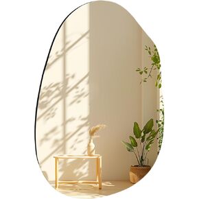Irregular Frameless Bathroom Mirror,24 x 36 Inch Asymmetrical Wall Mirror with Wood Frame,Vanity Modern Tempered Glass Mirror for Bedroom,Entryway,Living Room