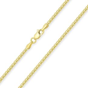 Semi-Solid 14k Yellow Gold 2mm Round Box Link Chain Necklace with Lobster Claw Clasp
