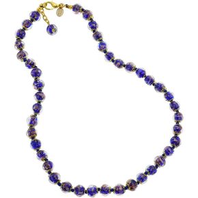 Glass Of Venice Short Murano Glass Necklace 16-Inch plus Extender - Italian Navy Blue Sommerso Sparkling Beads Handmade Blown Glass