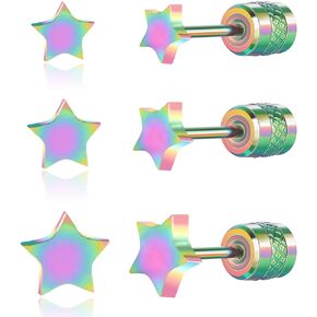 Hopply Screw on Earring Backs for Women,Hypoallergenic Surgical Steel Stud Earrings Ball Star Circle Simple Geometric Cartilage Helix Flat Back Piercing Earrings