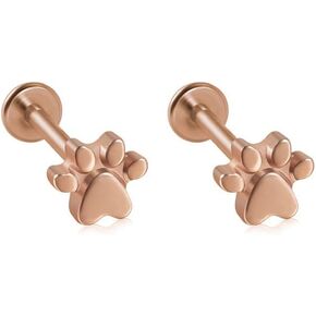 2Pcs 16G Stainless Steel Paw Cartilage Stud Earrings for Women Paw Print Flat Back Earrings Studs Labret Monroe Lip Rings Conch Helix Tragus Piercing Jewelry