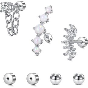 Briana Williams Cartilage arring stud Helix Percing Jewelry for Women Stains Stains Stains Opal CZ Forward Helix Tragus Jewelry Heart Butterfly Flower Star Back Back Stud arrings 16g 20g